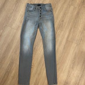 Mother denim light grey skinny jeans style the pixie super moon wash size 26